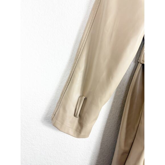 ASOS DESIGN Tan Faux Leather Trench Coat Size 12 Long Preppy Chic Minimalist - Picture 10 of 15